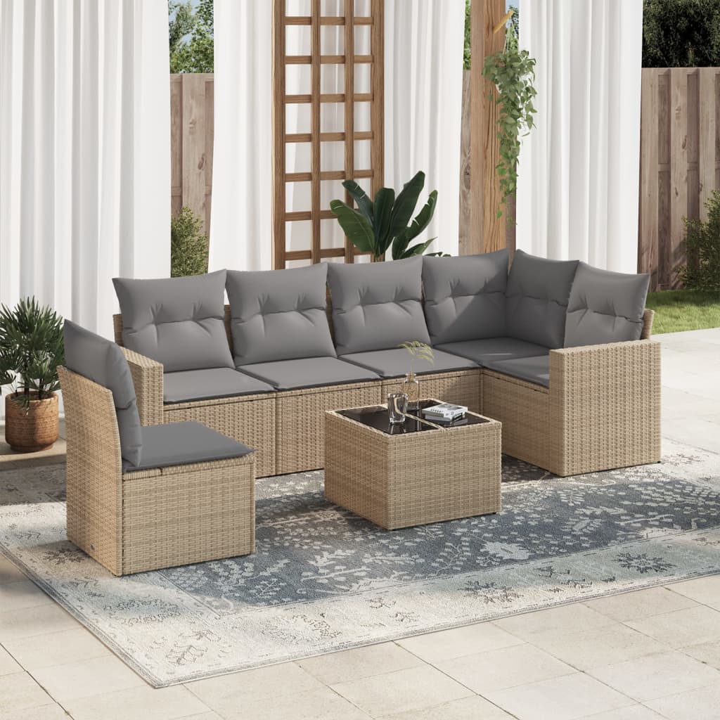 Set Divani Da Giardino 7 Pz Con Cuscini Beige In Polyrattan