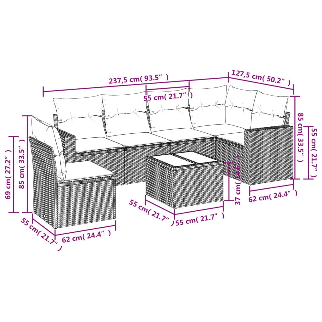 Set Divani Da Giardino 7 Pz Con Cuscini Beige In Polyrattan - Image 3