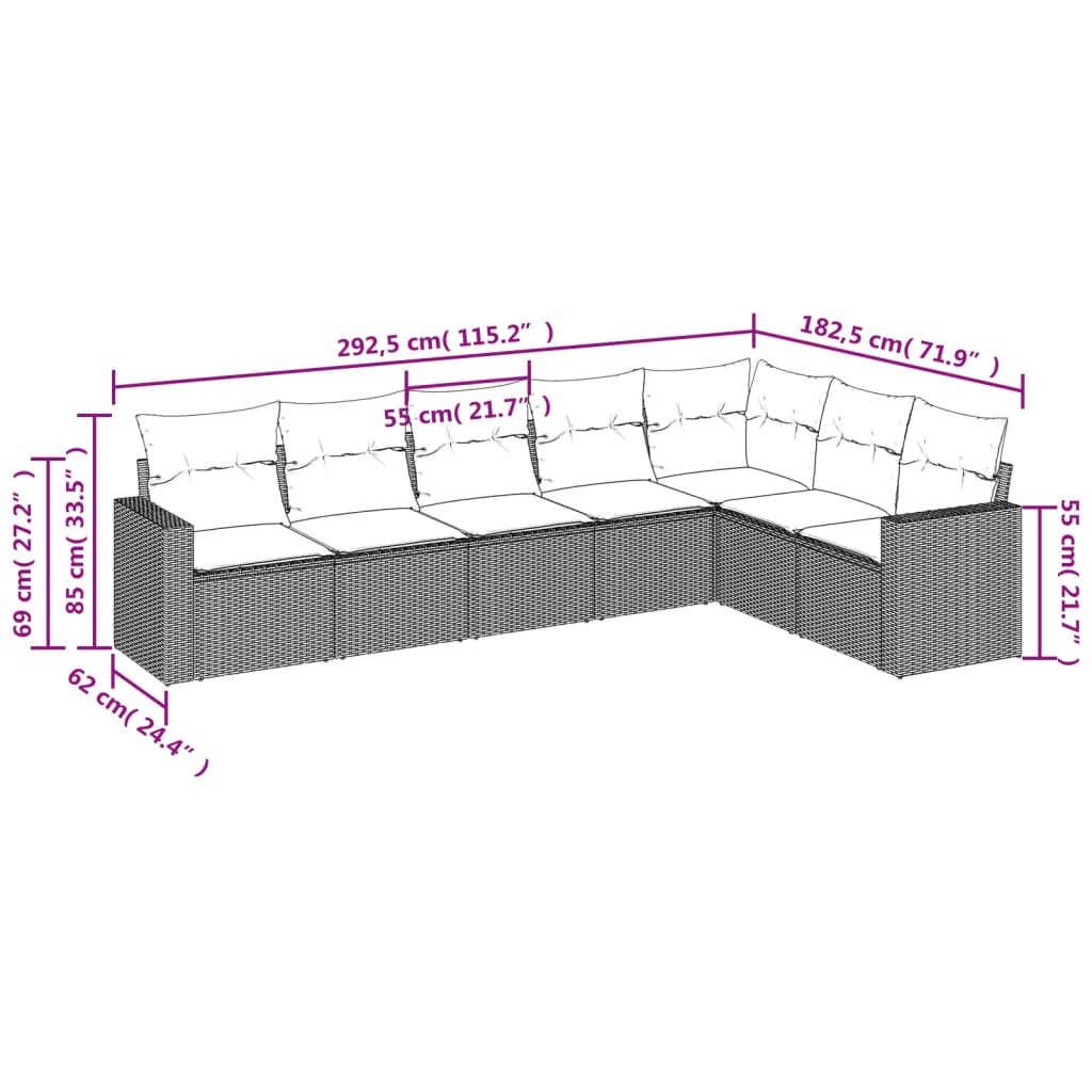 Set Divani Da Giardino 7pz Con Cuscini Grigio Chiaro Polyrattan - Image 3