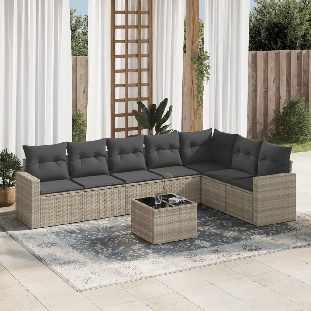 Set Divano Da Giardino 8pz Con Cuscini Grigio Chiaro Polyrattan