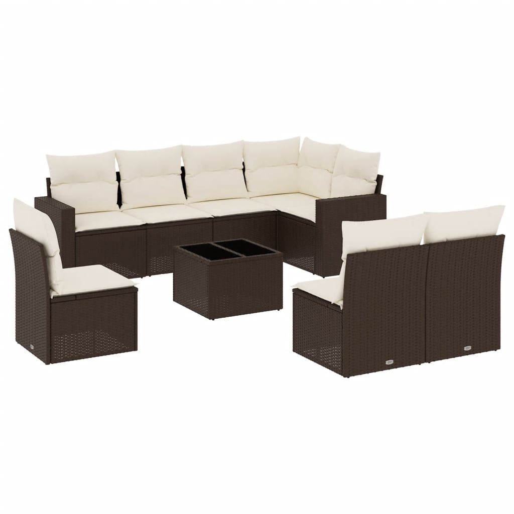 Set Divani Da Giardino 9pz Con Cuscini Marrone In Polyrattan - Image 2