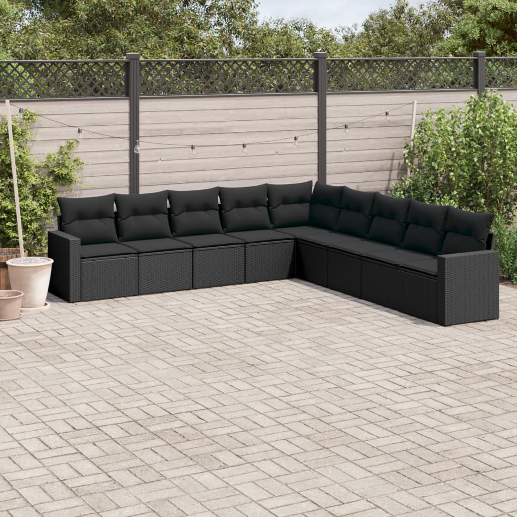 Set Divani Da Giardino 9 Pz Con Cuscini Nero In Polyrattan