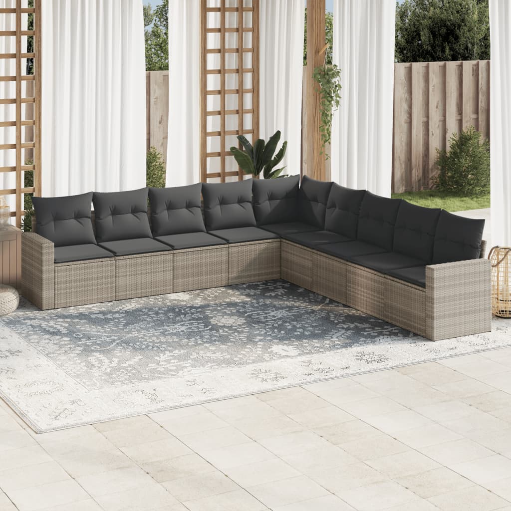 Set Divano Da Giardino 9pz Con Cuscini Grigio Chiaro Polyrattan