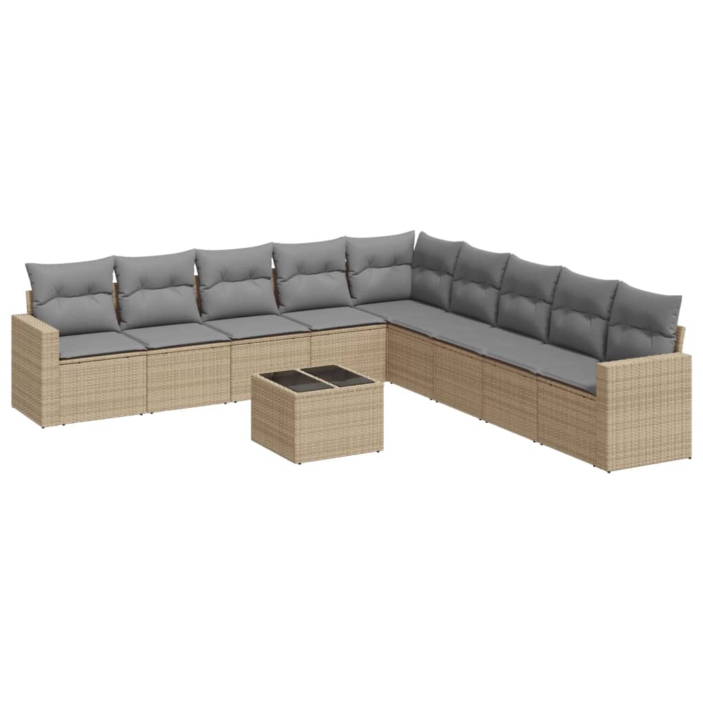 Set Divano Da Giardino 10 Pz Con Cuscini Beige In Polyrattan - Image 2