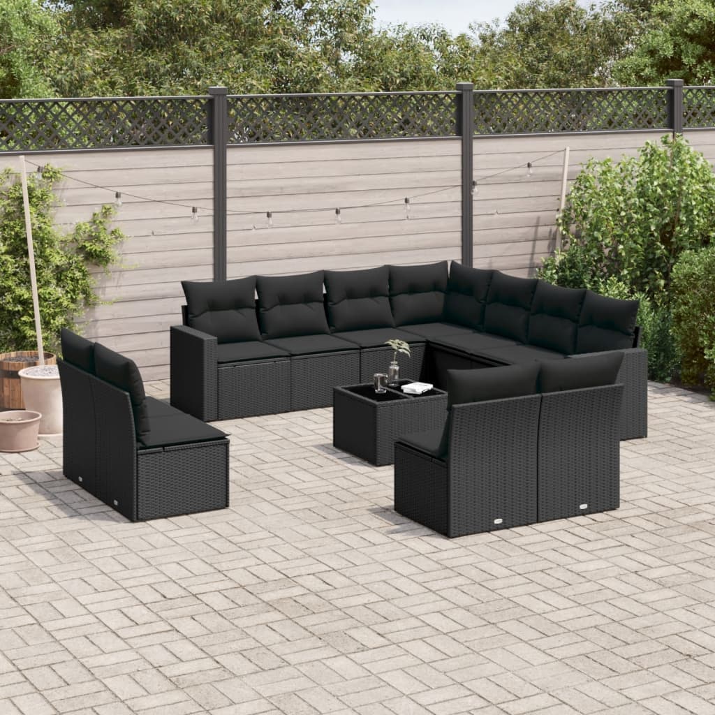 Set Divani Da Giardino 12 Pz Con Cuscini Nero In Polyrattan