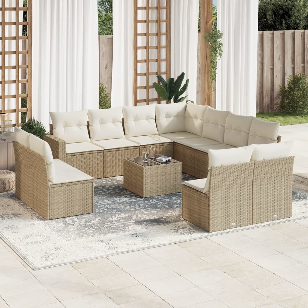 Set Divani Da Giardino 12 Pz Con Cuscini Beige In Polyrattan