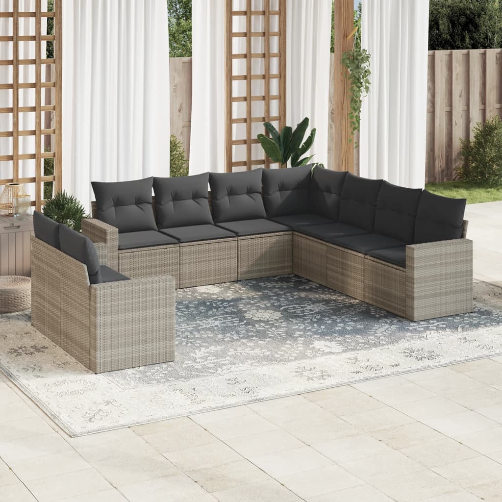 Set Divano Da Giardino 9pz Con Cuscini Grigio Chiaro Polyrattan