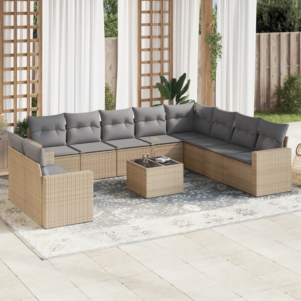 Set Divani Da Giardino 11 Pz Con Cuscini Beige In Polyrattan