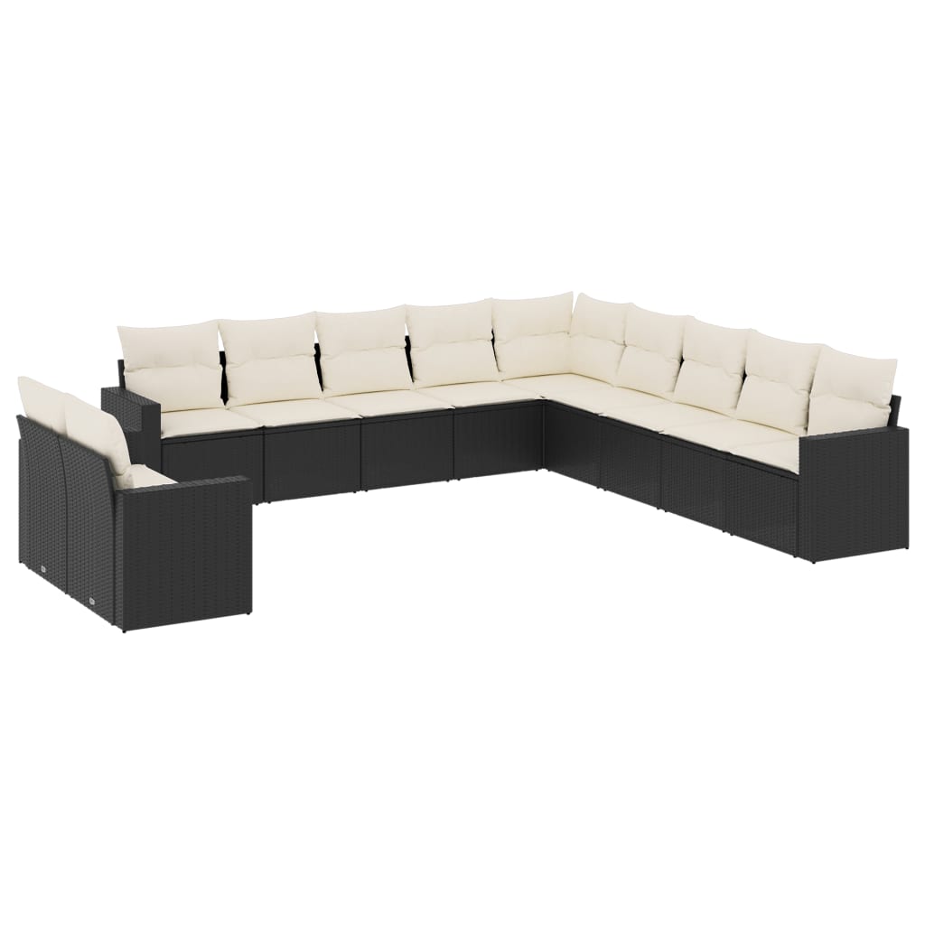 Set Divani Da Giardino 11 Pz Con Cuscini In Polyrattan Nero - Image 2