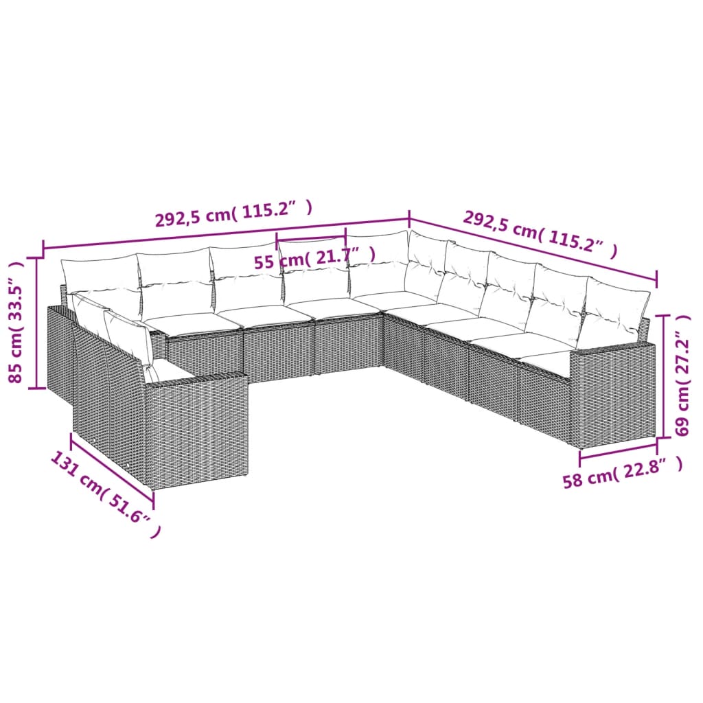 Set Divani Da Giardino 11 Pz Con Cuscini In Polyrattan Grigio - Image 3