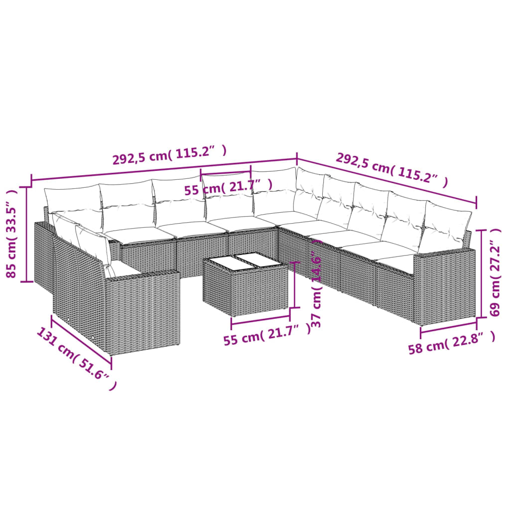 Set Divani Da Giardino 12 Pz Con Cuscini Nero In Polyrattan - Image 3