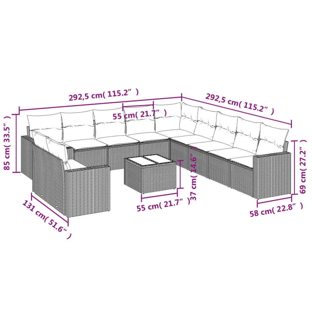 Set Divani Da Giardino 12 Pz Con Cuscini Beige In Polyrattan - Image 3