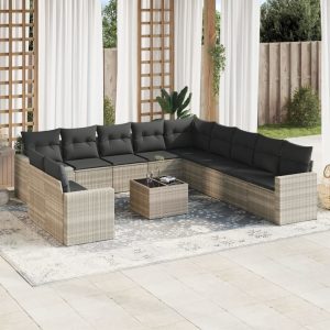 Set Divano Giardino 12 Pz Con Cuscini Grigio Chiaro Polyrattan