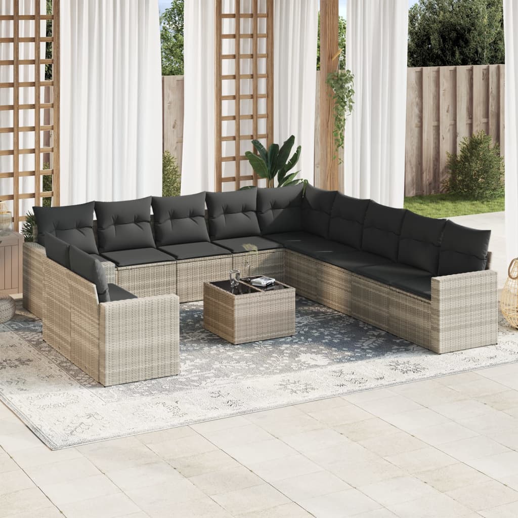 Set Divano Giardino 12 Pz Con Cuscini Grigio Chiaro Polyrattan