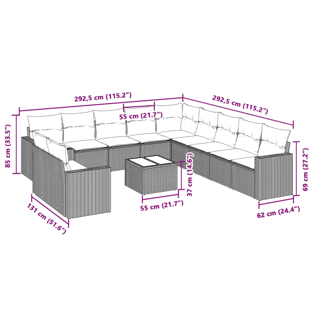 Set Divano Giardino 12 Pz Con Cuscini Grigio Chiaro Polyrattan - Image 3