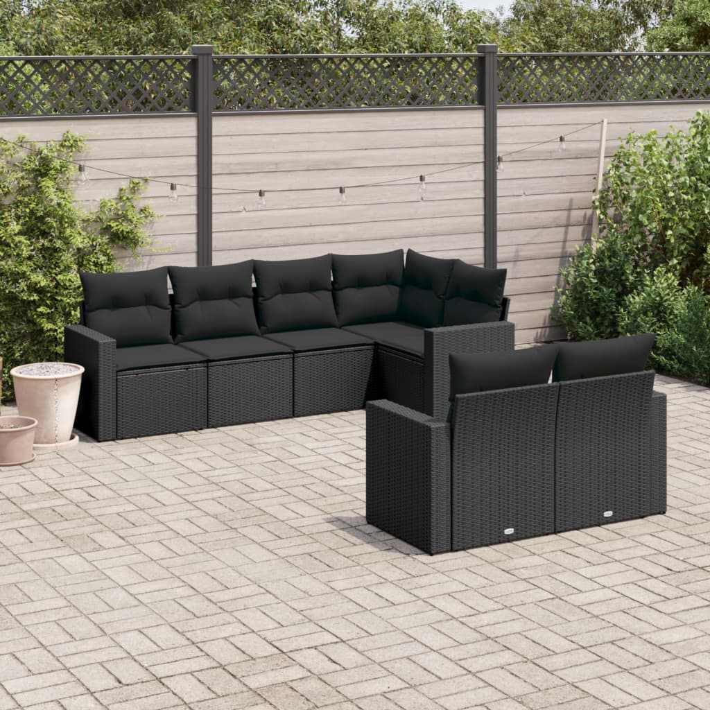 Set Divani Da Giardino Con Cuscini 7pz Nero Polyrattan