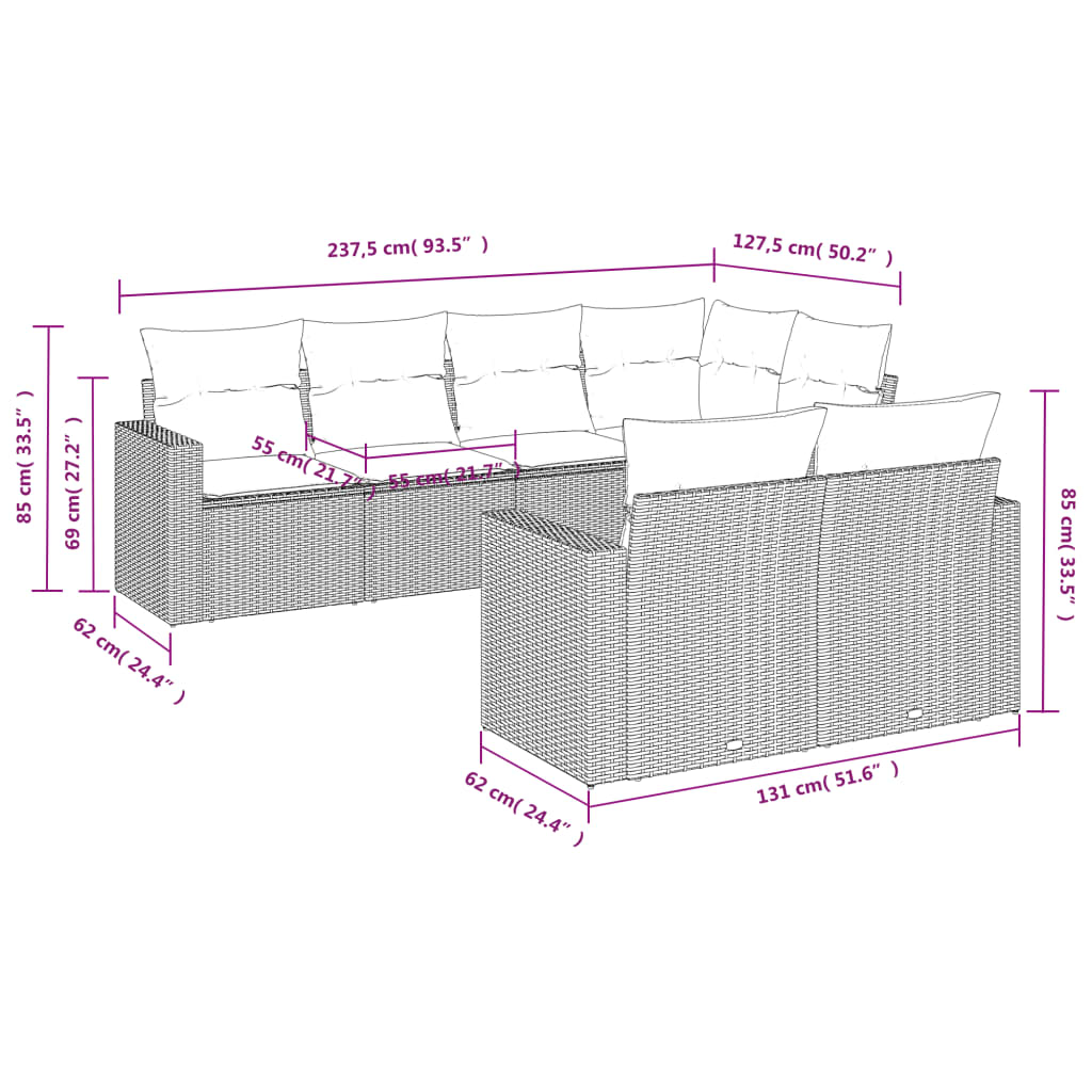 Set Divani Da Giardino Con Cuscini 7pz Nero Polyrattan - Image 3
