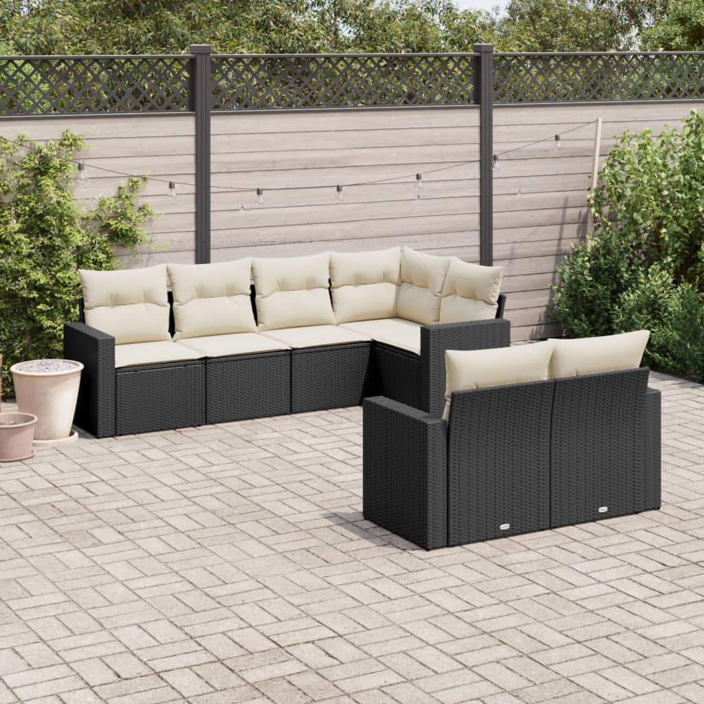 Set Divani Da Giardino Con Cuscini 7pz Nero Polyrattan