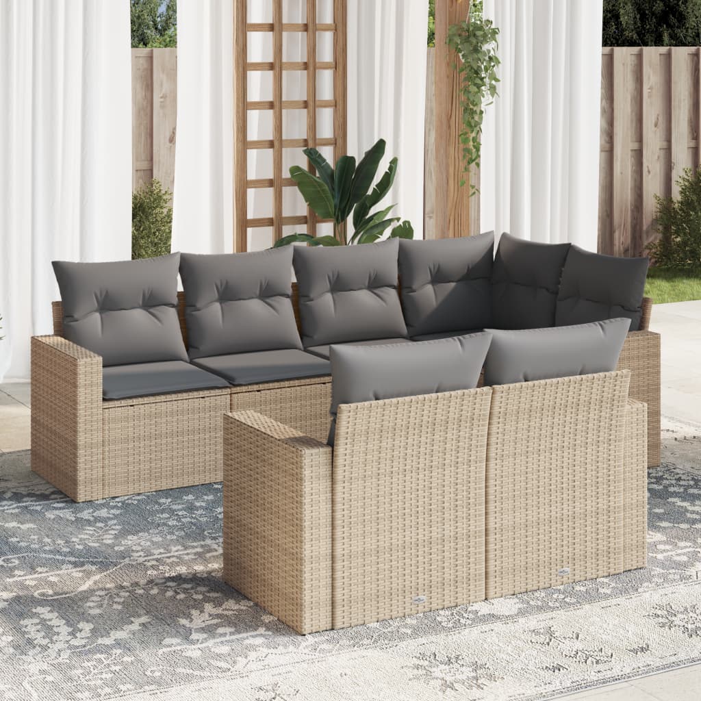 Set Divani Da Giardino 7 Pz Con Cuscini Beige In Polyrattan