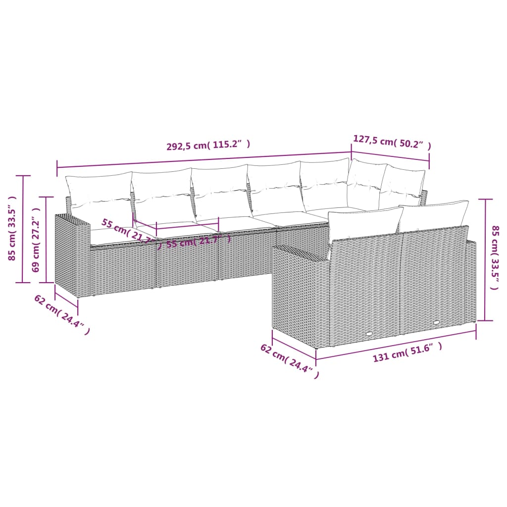 Set Divani Da Giardino Con Cuscini 8 Pz Nero In Polyrattan - Image 3