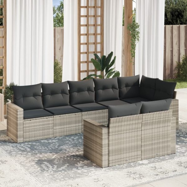 Set Divano Da Giardino 8pz Con Cuscini Grigio Chiaro Polyrattan