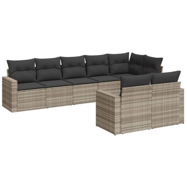Set Divano Da Giardino 8pz Con Cuscini Grigio Chiaro Polyrattan - Image 2