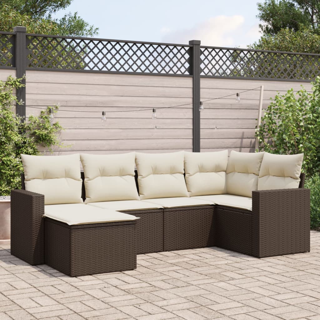 Set Divano Da Giardino 6 Pz Con Cuscini Marrone In Polyrattan