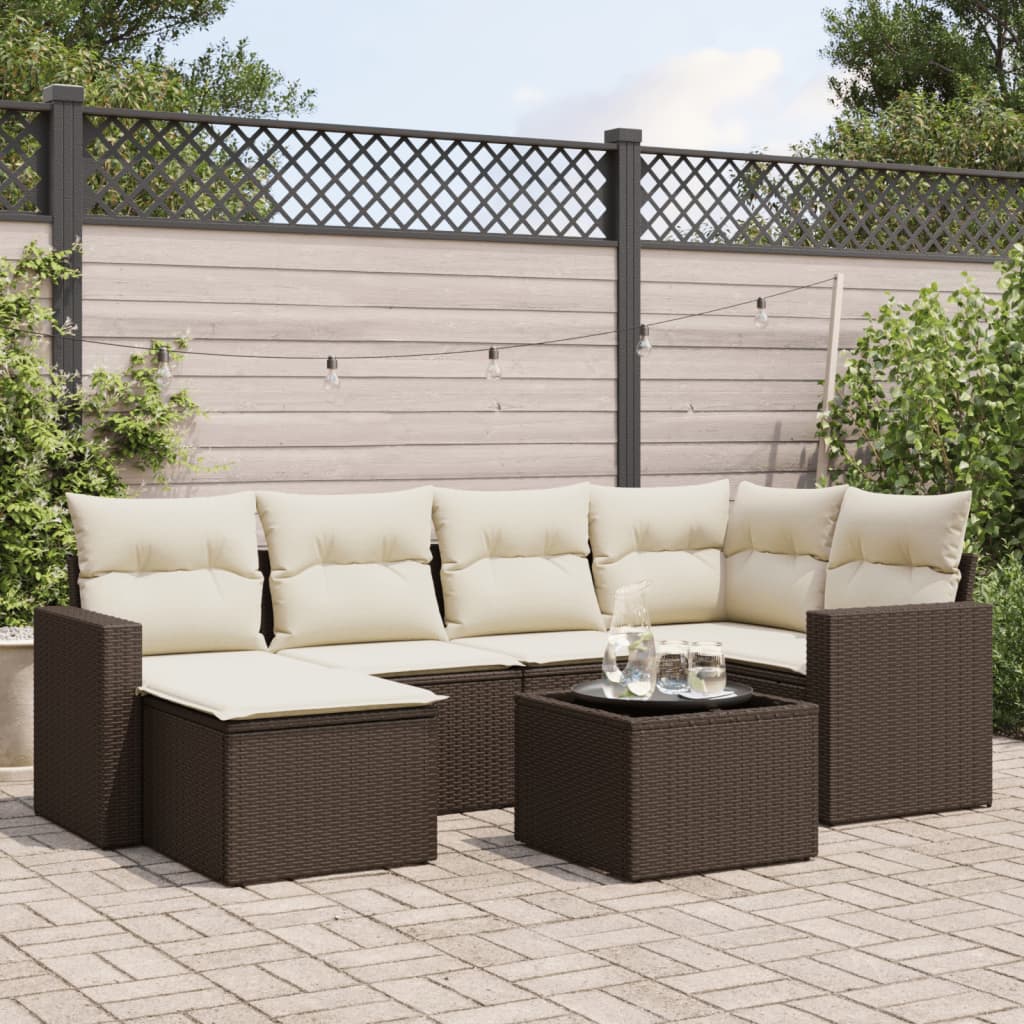 Set Divani Da Giardino 7 Pz Con Cuscini Marrone In Polyrattan
