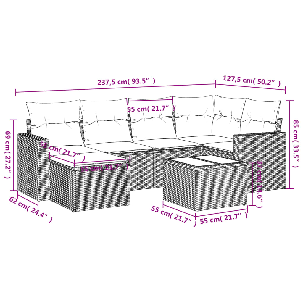 Set Divani Da Giardino 7 Pz Con Cuscini Marrone In Polyrattan - Image 3