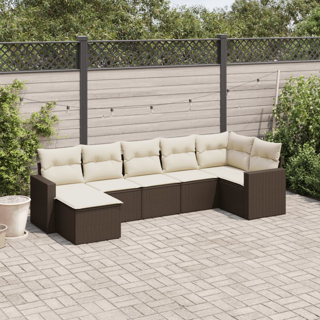 Set Divani Da Giardino 7 Pz Con Cuscini Marrone In Polyrattan