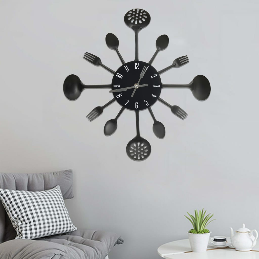 Orologio Da Parete Cucchiaio E Forchetta Nero 40 Cm Alluminio