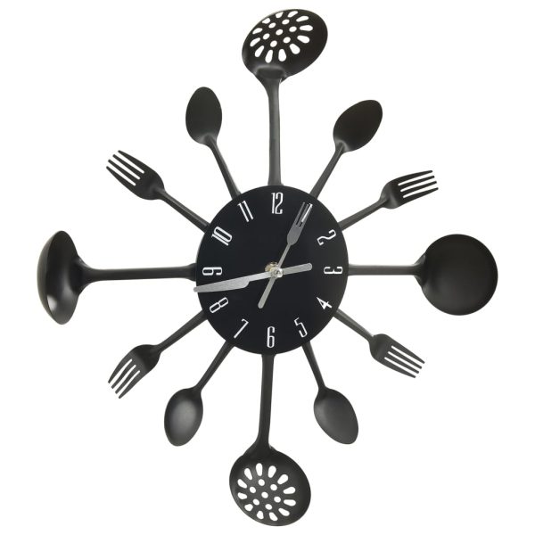 Orologio Da Parete Cucchiaio E Forchetta Nero 40 Cm Alluminio - Image 3