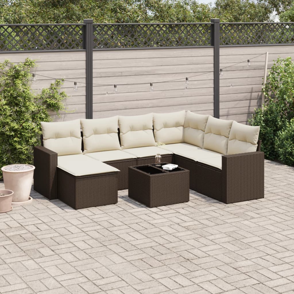 Set Divani Da Giardino 8 Pz Con Cuscini Marrone In Polyrattan
