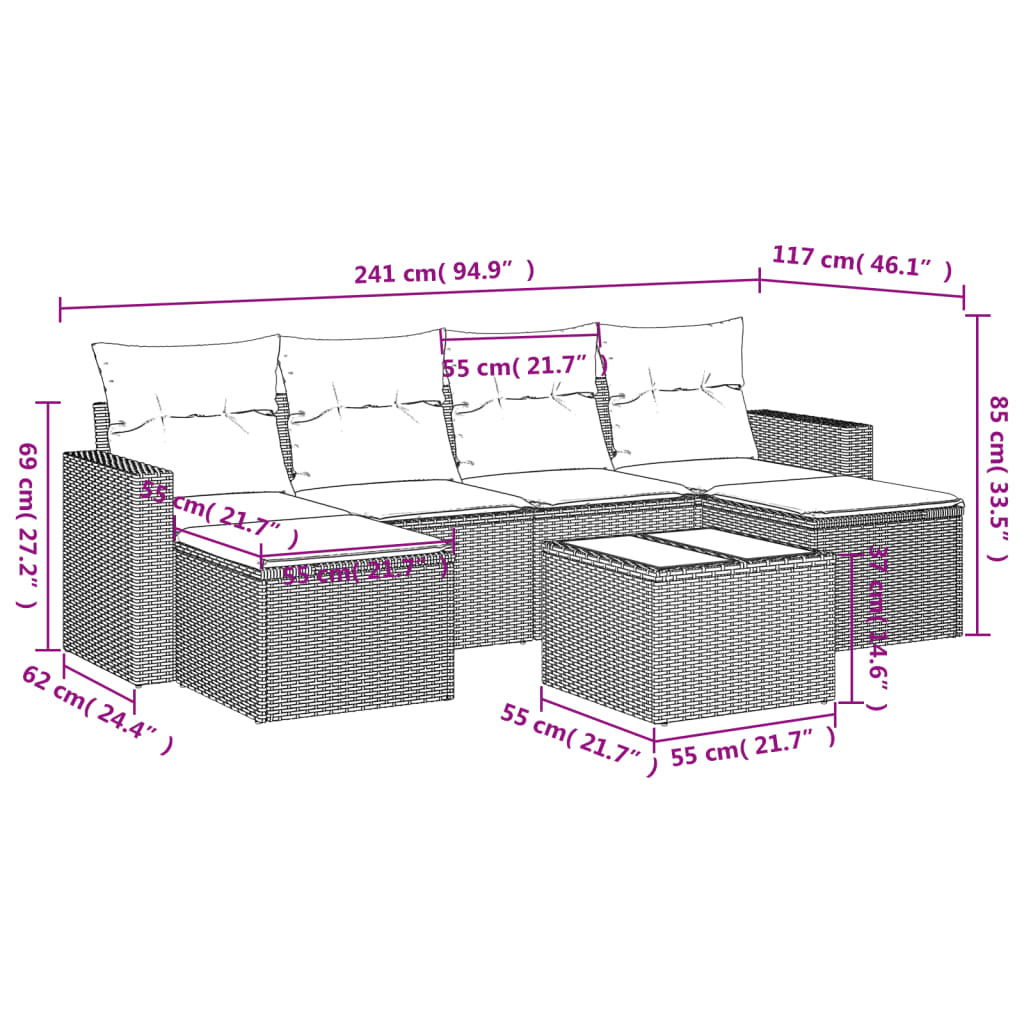 Set Divani Da Giardino Con Cuscini 7pz Nero Polyrattan - Image 3