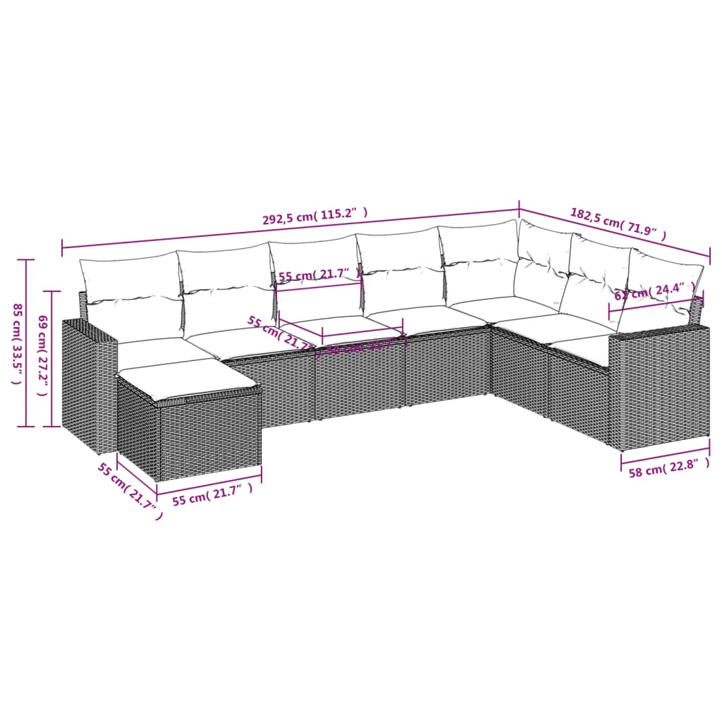 Set Divani Da Giardino Con Cuscini 8 Pz Nero In Polyrattan - Image 3