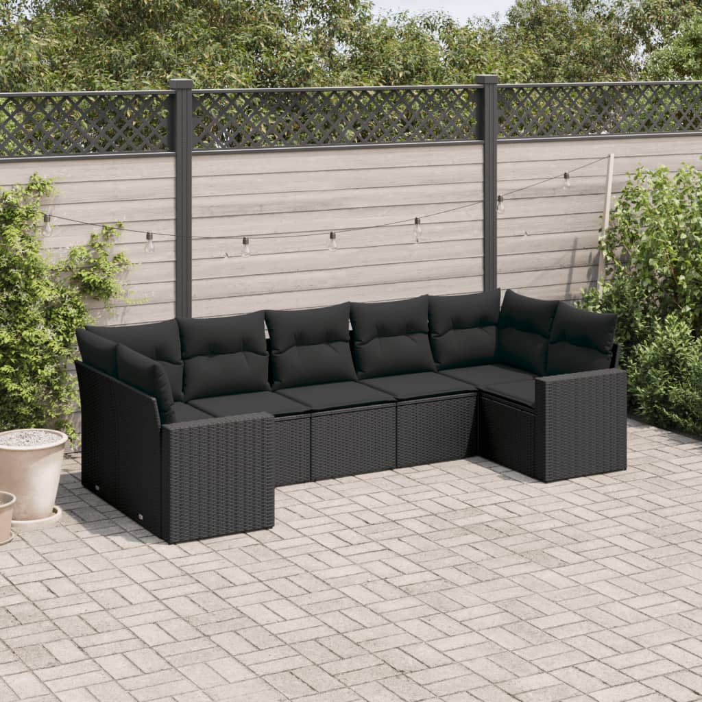 Set Divani Da Giardino Con Cuscini 7pz Nero Polyrattan