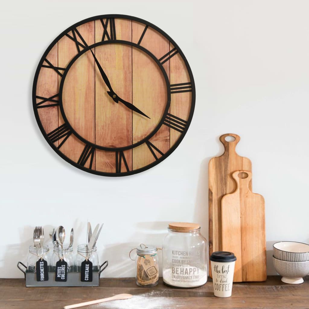 Orologio Da Parete 39 Cm Marrone E Nero In Mdf E Ferro