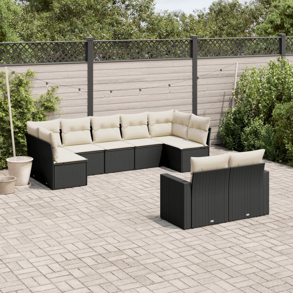 Set Divani Da Giardino 9 Pz Con Cuscini Nero In Polyrattan