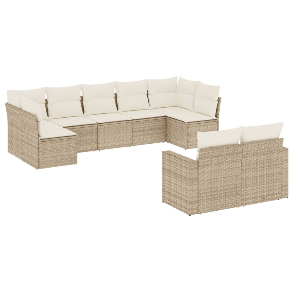Set Divano Da Giardino 9 Pz Con Cuscini Beige In Polyrattan - Image 2