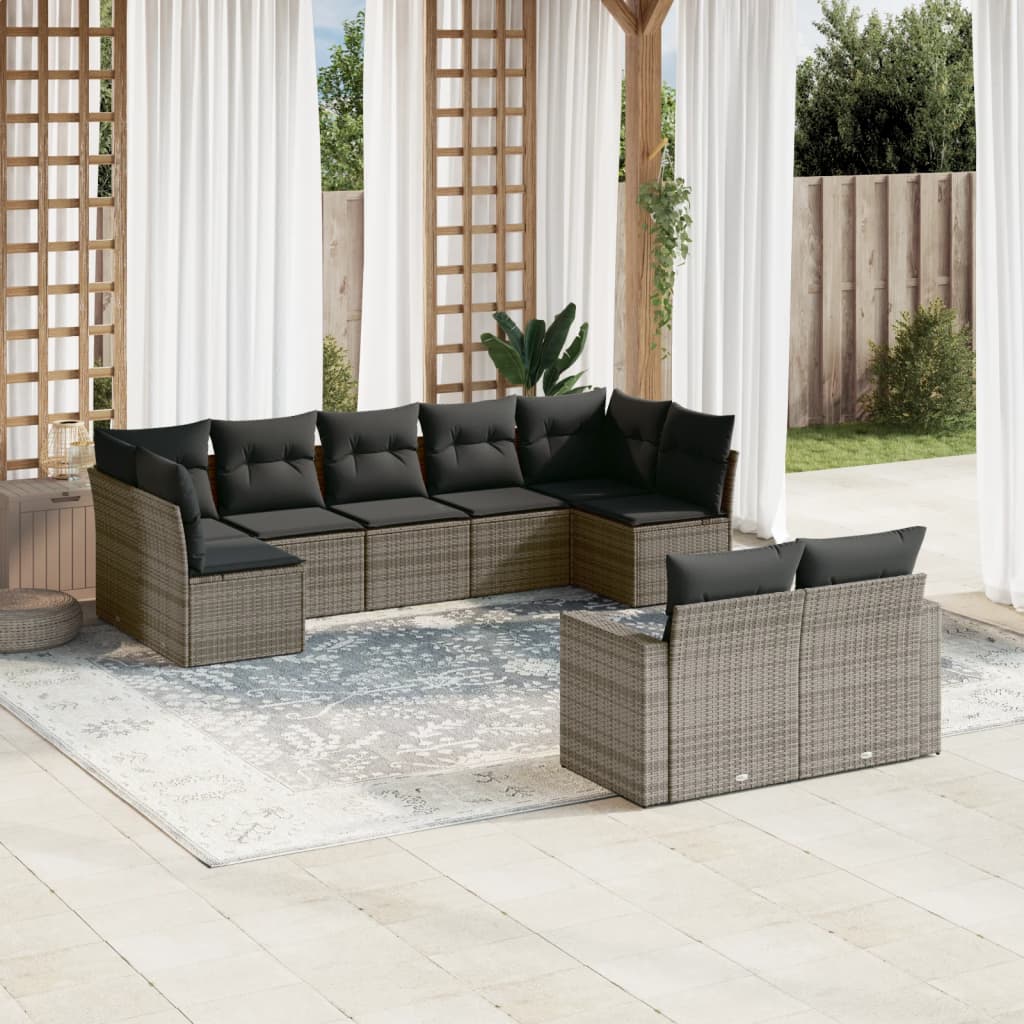 Set Divano Da Giardino 9 Pz Con Cuscini Grigio In Polyrattan