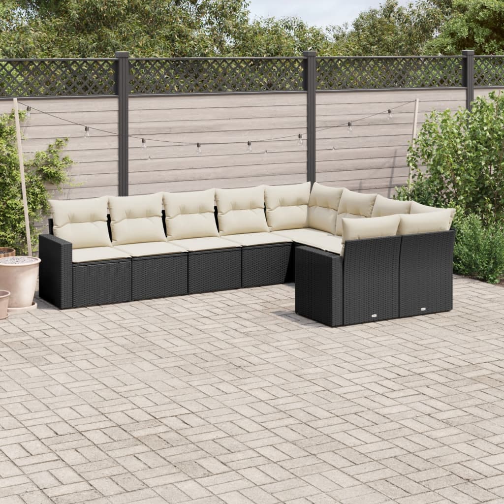 Set Divani Da Giardino 9 Pz Con Cuscini Nero In Polyrattan