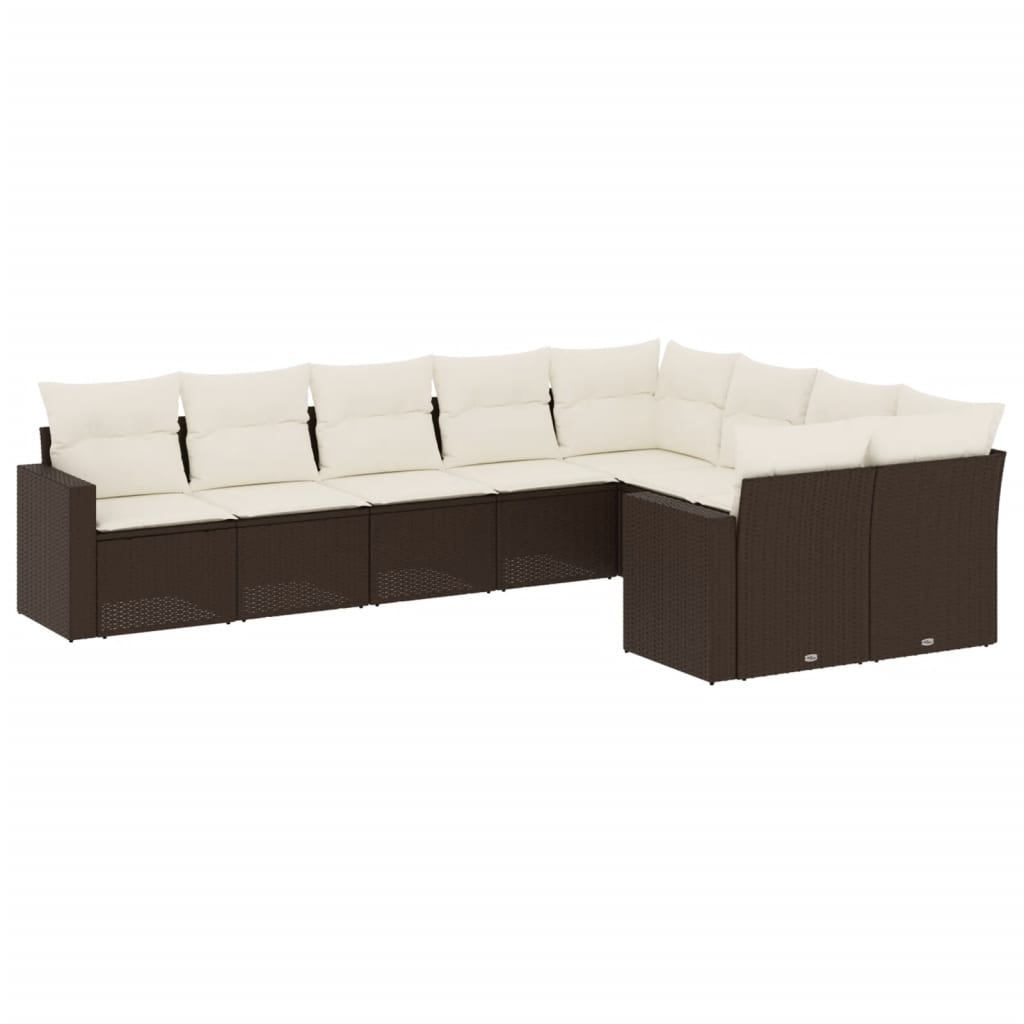 Set Divani Da Giardino 9pz Con Cuscini Marrone In Polyrattan - Image 2