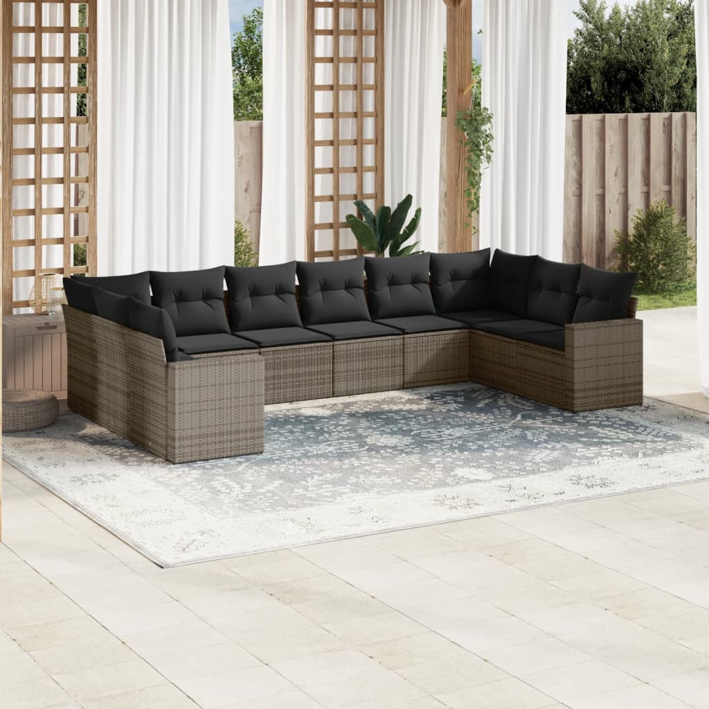 Set Divano Da Giardino 10 Pz Con Cuscini Grigio In Polyrattan