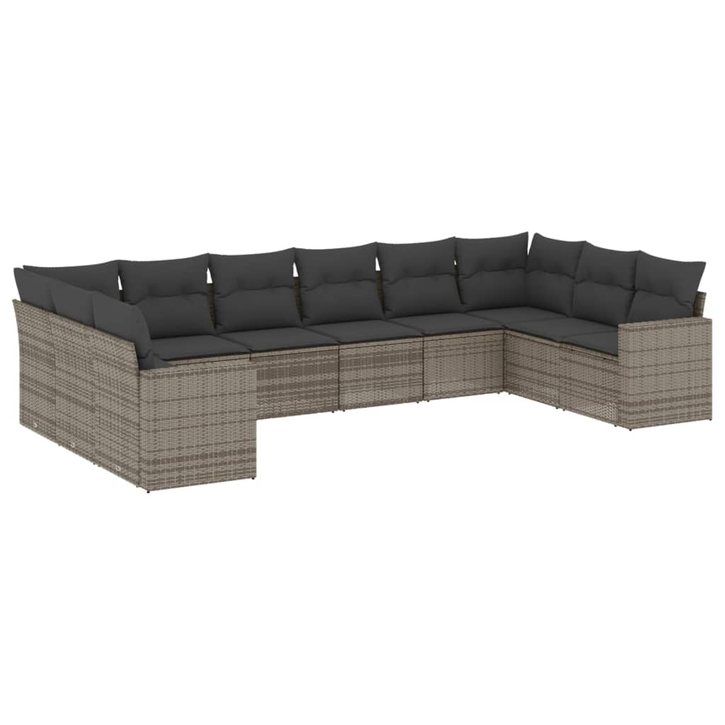Set Divano Da Giardino 10 Pz Con Cuscini Grigio In Polyrattan - Image 2