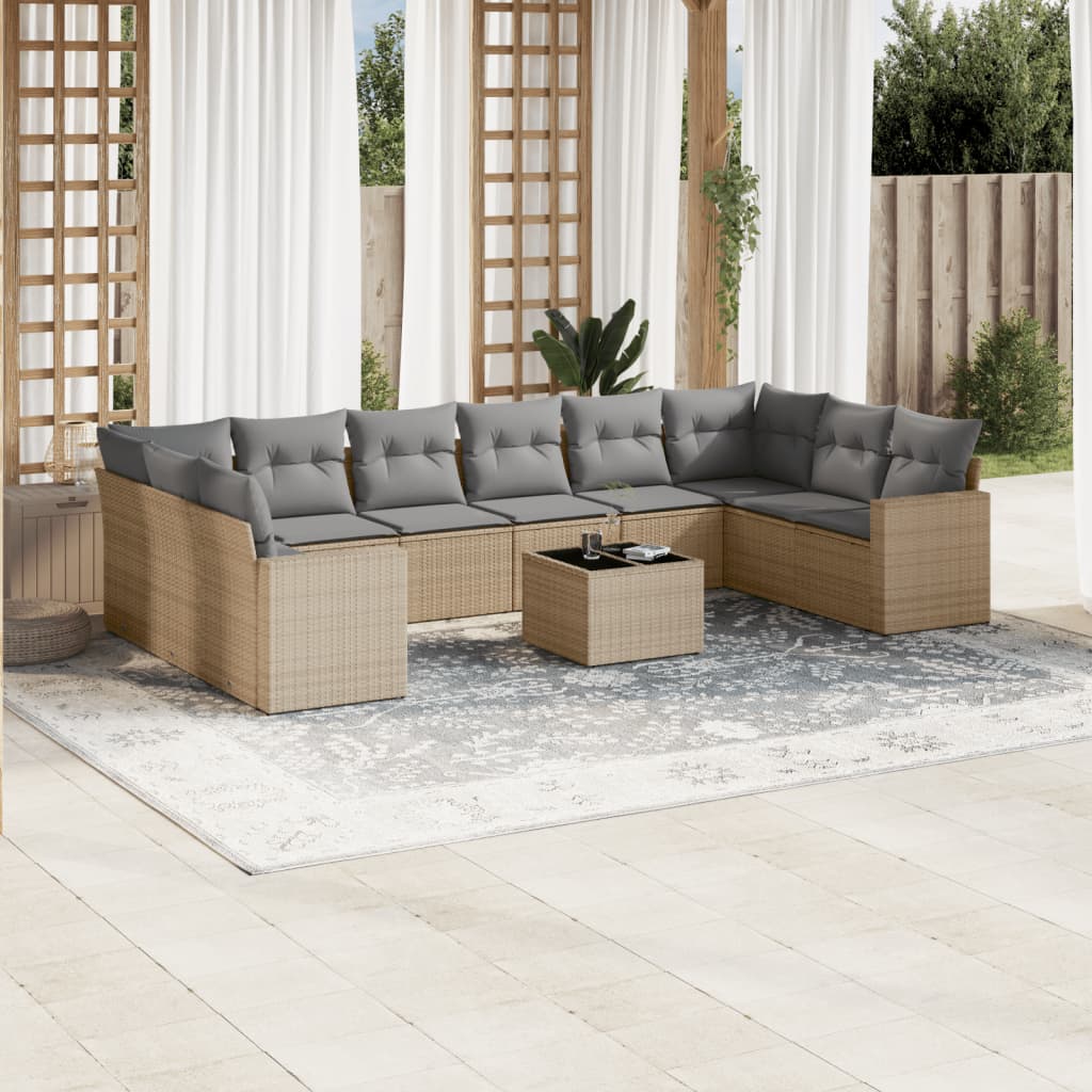 Set Divani Da Giardino 11 Pz Con Cuscini Beige In Polyrattan