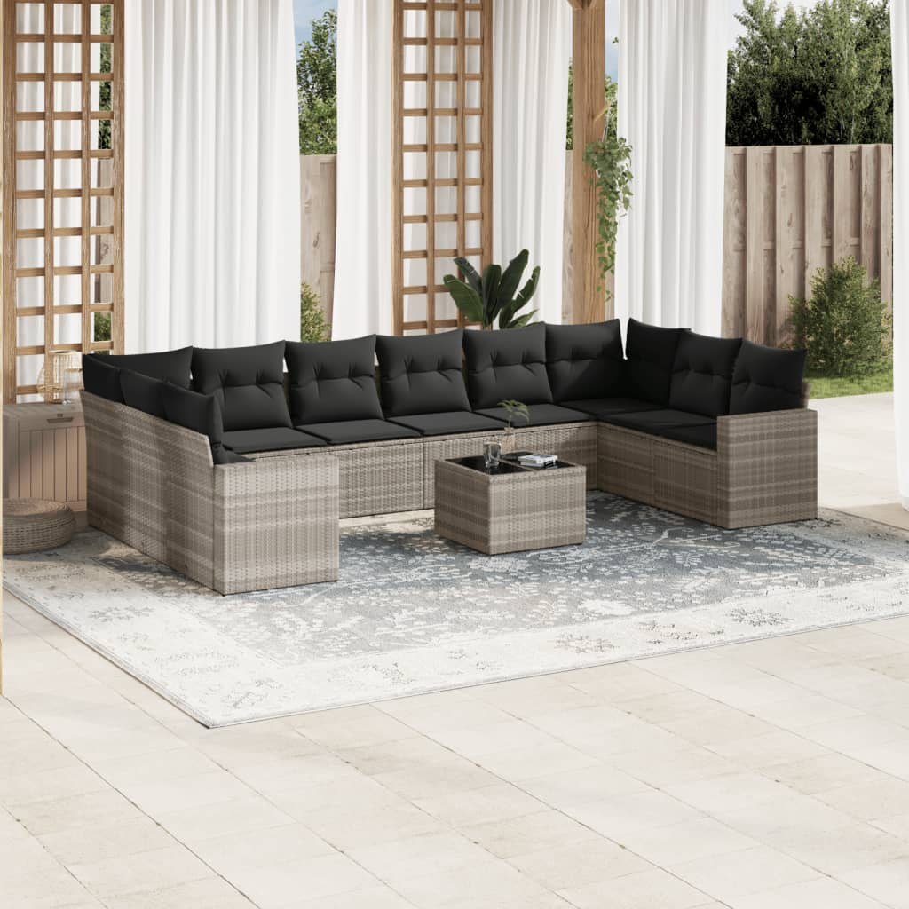 Set Divani Da Giardino 11 Pz Con Cuscini In Polyrattan Grigio