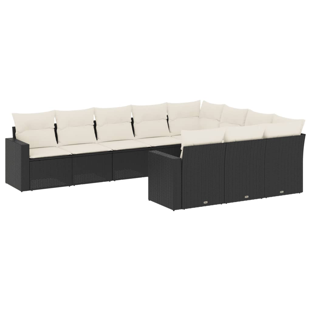 Set Divani Da Giardino 10pz Con Cuscini In Polyrattan Nero - Image 2