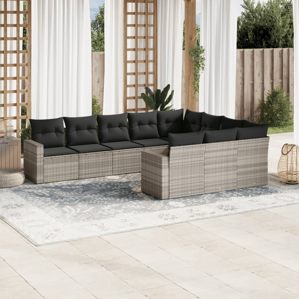 Set Divano Giardino 10 Pz Con Cuscini Grigio Chiaro Polyrattan