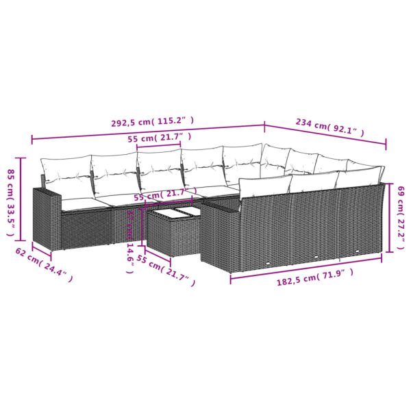 Set Divani Da Giardino 11 Pz Con Cuscini In Polyrattan Grigio - Image 3