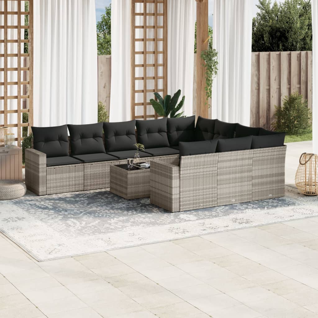 Set Divani Da Giardino 11 Pz Con Cuscini In Polyrattan Grigio